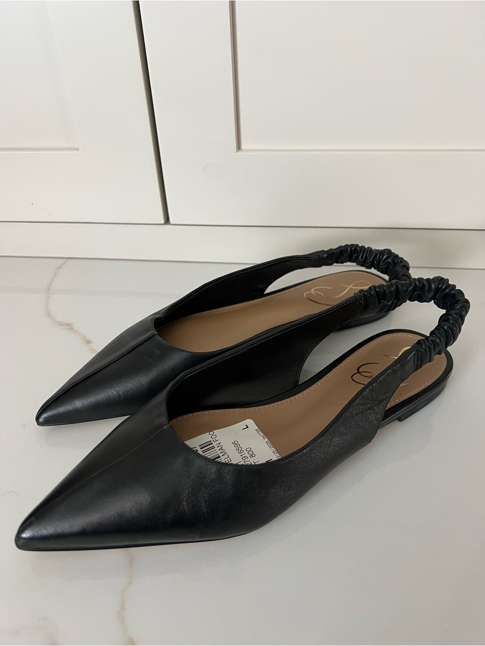 Sam Edelman Black Pointed Slingback Flats with Ruched Heel